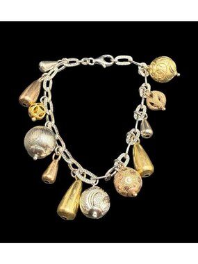 Milros 925 Italy Charm Bracelet Tri Tone Gold Over Sterling 7.25”